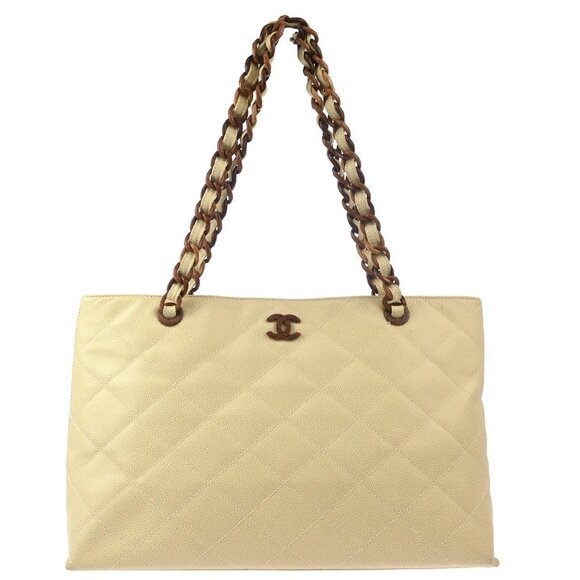 Chanel Off-white Calfskin Tote Chain Handbag - Picture 1 of 12